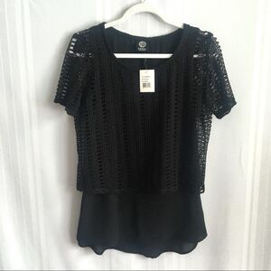 Bobeau Scoop Neck Double Layer Tunic Top Black XS New Work Career Blouse